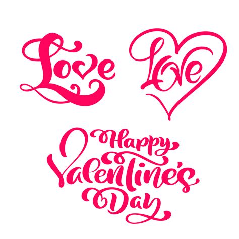 Set Of Red Calligraphy Word Love Happy Valentines Day 374559 Vector