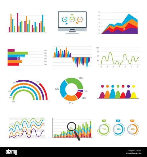 Business Data Market Elements Bar Pie Charts Diagrams And Graphs Flat