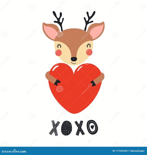 Cute Deer Valentine Card Stock Vector Illustration Of Face 171552494