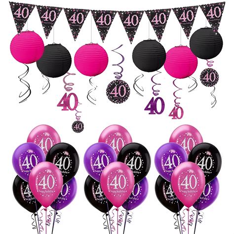 Pink Sparkling Celebration 40th Birthday Decorating Kit With Balloons