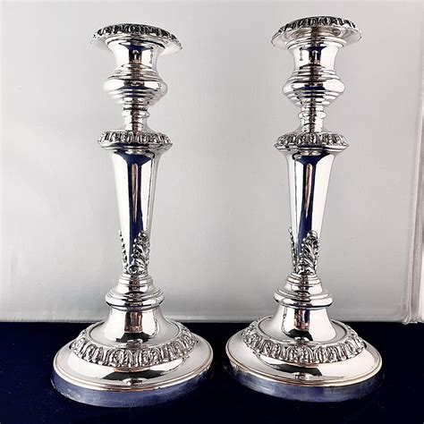 A Pair Of Regency Old Sheffield Plate Candlesticks Chequers Antiques