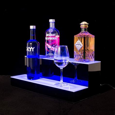 Nurxiovo 20 30 40 Inch Led Lighted Liquor Bottle Display 2 Step Illuminated Bottle Shelf 2 Tier