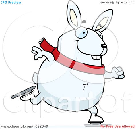 Clipart Chubby White Rabbit Ice Skating Royalty Free Vector