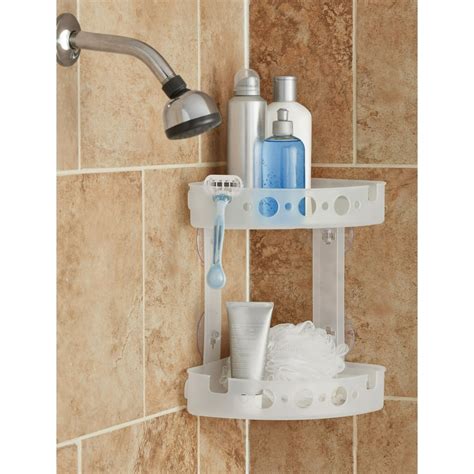 Mainstays Plastic Corner Shower Caddy With Multiple Shelves Frosted
