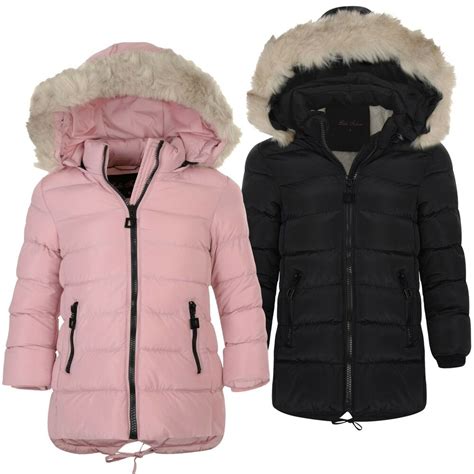 Girls Long Down Quilted Winter Jacket Kids Detach Hood Zip