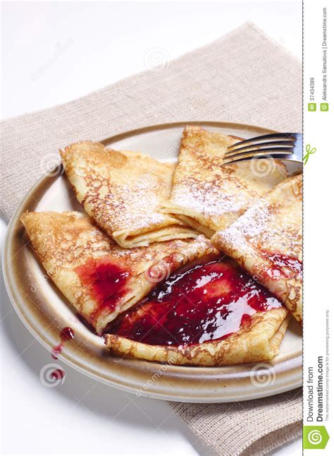 Pancakes With Jam Stock Image Image Of Powdered Fork 37434389