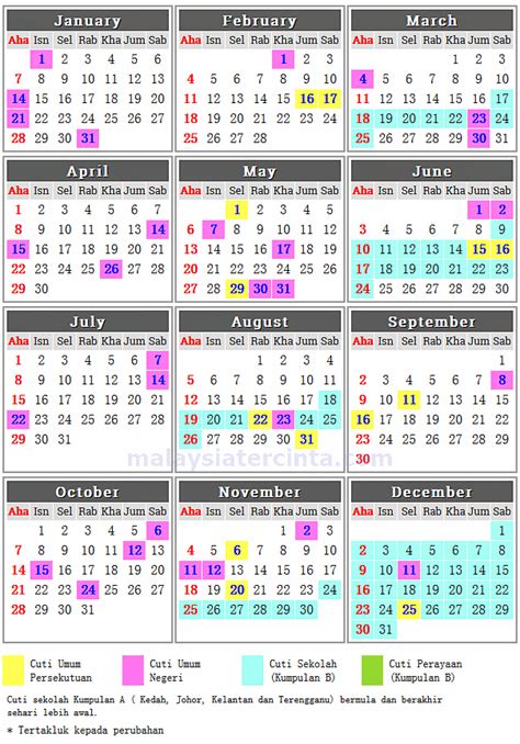 Islamic hijri calendar for 2017 ce. Kalendar Cuti Umum Dan Cuti Sekolah 2018