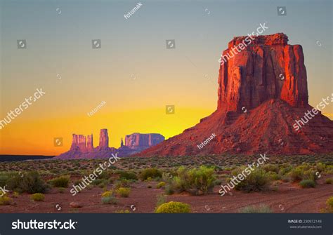 Monument Valley Usa Colorful Sunrise Sunset Stock Photo