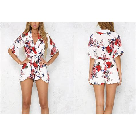 Boho Red Floral Print Ruffles Playsuit Products