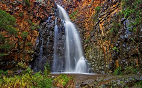 Download Wallpapers Waterfall Rock Water Lake Beautiful Mountain