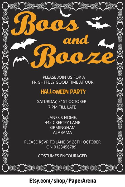 Boos And Booze Halloween Party Invitation Printable And Editabl