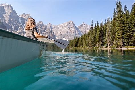 Canoeing At Moraine Lake In Banff National Park Wander The Map