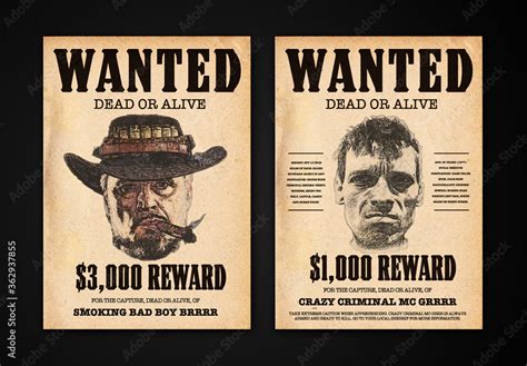 Wanted Poster Mockup With Sketch Effect Stock Template Adobe Stock