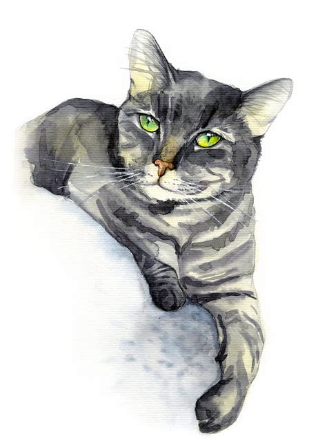 Custom Cat Watercolor Pet Portrait Grey Cat Personalized T Pet