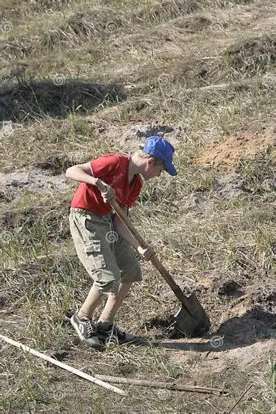 Boy Digging In Field Stock Image Image Of Digging Shovel 7793115