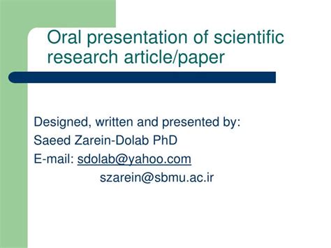 Ppt Oral Presentation Of Scientific Research Articlepaper Powerpoint