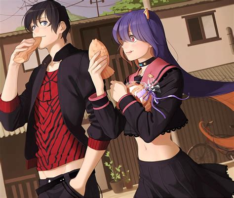 Anime Couple Eating Taiyaki School Uniform Anime Hd Wallpaper