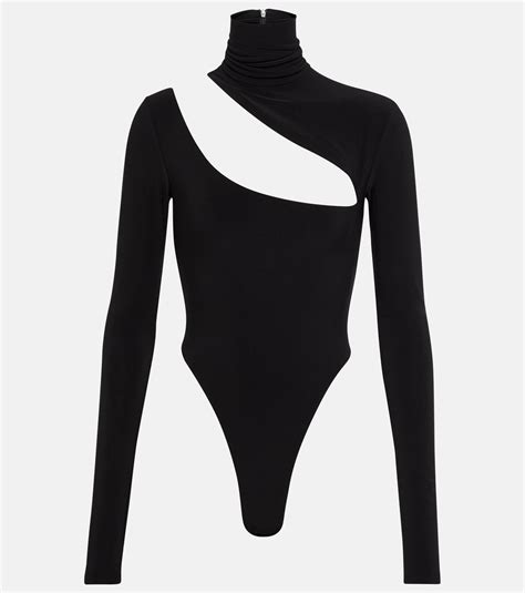 Laquan Smith Turtleneck Asymmetrical Cutout Bodysuit In Black Lyst