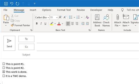 How To Insert A Checkbox In Outlook Email And Mail App In Windows 1110