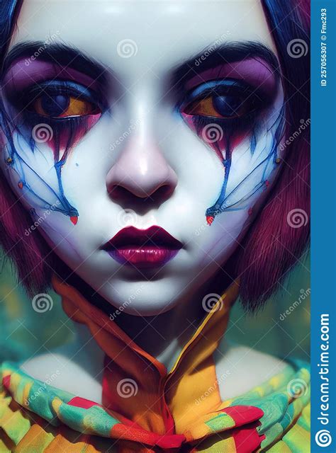 Portrait Of A Beautiful Clown Girl 3d Render Stock Illustration