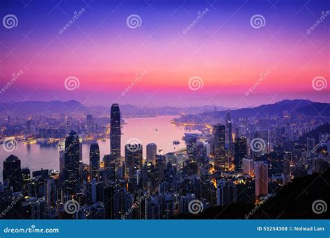 Sunrise In Hong Kong Stock Photo Image Of Harbor Dusk 55254308
