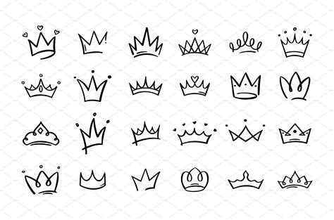 Crown Hand Drawn Lettering Queen Crown Icons Calligraphy Tiara And