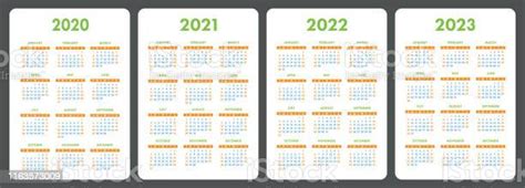 Calendar 2020 2021 2022 And 2023 English Color Vector Set Vertical Wall