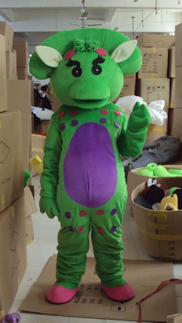Barney Mascot Costume Pink Yellow Green Dinosaur Birthday Party