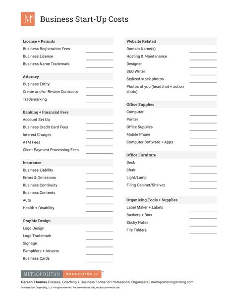 Business Start Up Costs Worksheet — Db