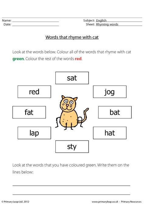 Words That Rhyme With Cat Big Fig Animal Worksheets Rhyming Words
