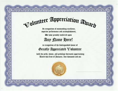 Volunteer Appreciation Award Certificate Custom T Volunteer