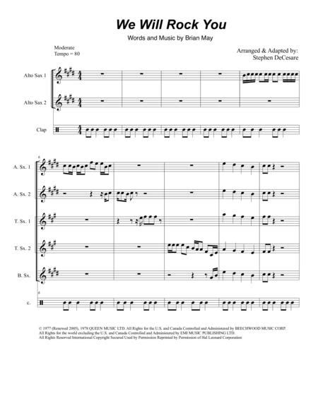 Buddy, you're a young man, hard man Download We Will Rock You (for Saxophone Quintet) Sheet Music By Queen - Sheet Music Plus