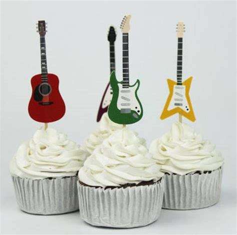Ready To Ship Guitar Themed Cupcake Toppers Music Toppers Etsy
