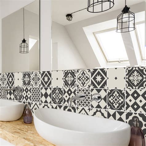 The use of bathroom tiles can go a long way in the bathroom. Geometric Greyscale Tile Stickers Pack Of 24 By Sir Face ...