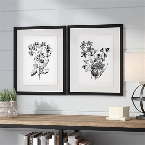 Botanical Black And White 2 Piece Framed Acrylic Painting Print Set
