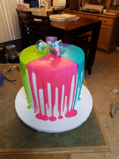 Slime Themed Cake With Colored Ganach Poured Over Top Themed Cakes