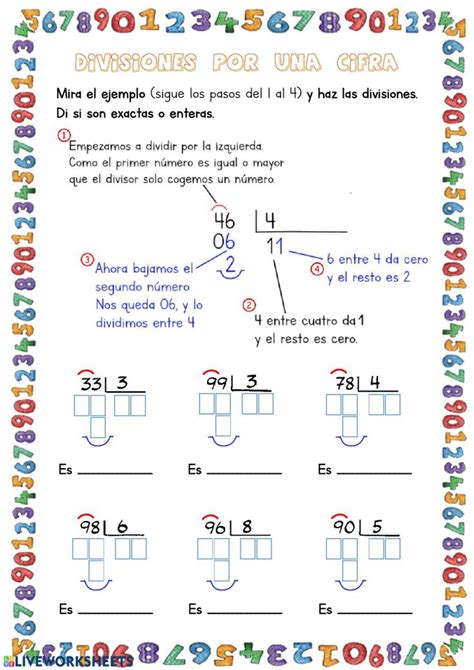División Por Una Cifra 1 Ficha Interactiva Ejercicios De Divisiones Divisiones Matematicas