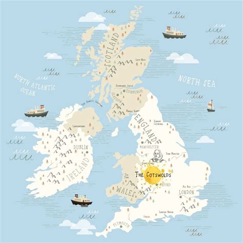 Illustrated Map Of The Uk Showing The Cotswolds Cotswolds Map