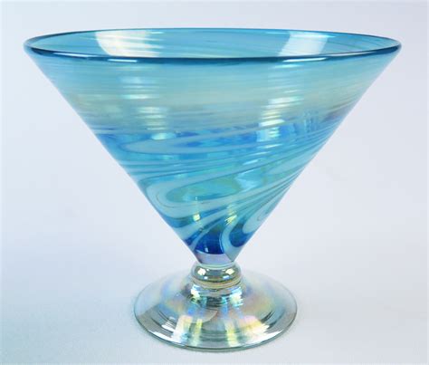 Martini Margarita Short 15oz Turquoise White Swirl Iridescent Four