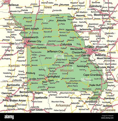 Mapa De Missouri Muestra Las Fronteras De Los Países Las Zonas