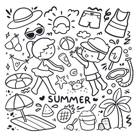 Premium Vector Kids Playing Beach Ball With Summer Related Object In