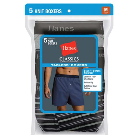 Hanes Mens Classics Tagless Knit Boxers 5 Pack