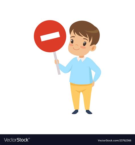 Cute Boy Holding Stop Sign Traffic Education Vector Image