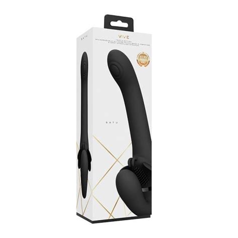 Vive Satu Rechargeable Pulse Wave Triple Motor Silicone Strapless Strap On Black