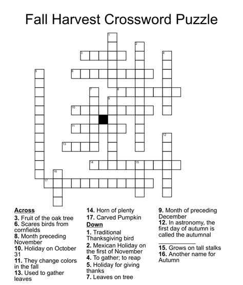 Fall Crossword Puzzles With Answers