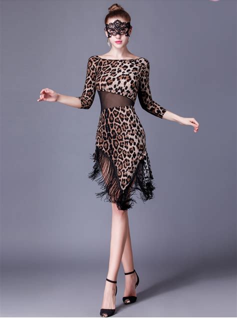 Women Leopard Ballroom Dance Dress Rumba Dancing Waltz Tango Spanish Flamenco Standard Girls