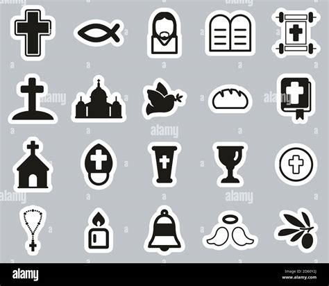 Christianity Religion And Religious Items Icons Black And White Sticker Set