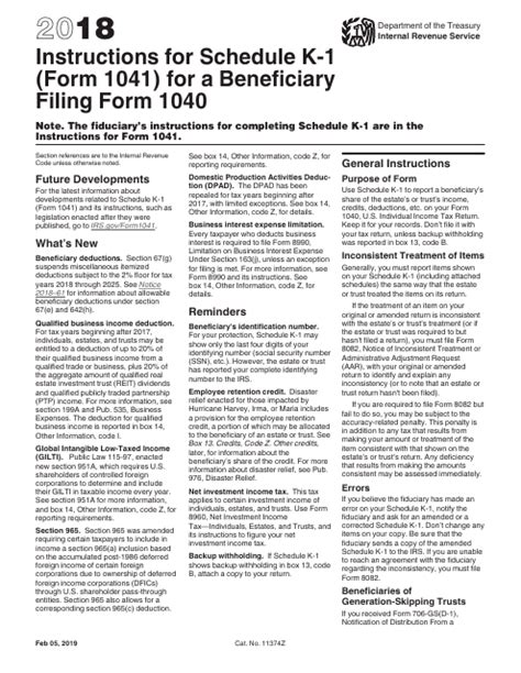 Download Instructions For Irs Form 1041 Schedule K 1 Beneficiary Filing