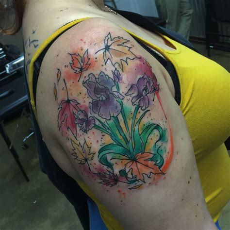 Iris And Fall Leaves Tattoos Tattoo Artists Watercolor Tattoo