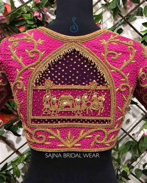 Gorgeous Pink Color Designer Blouse With Baarat Design Hand Embroidery Work On Ba Embroidery